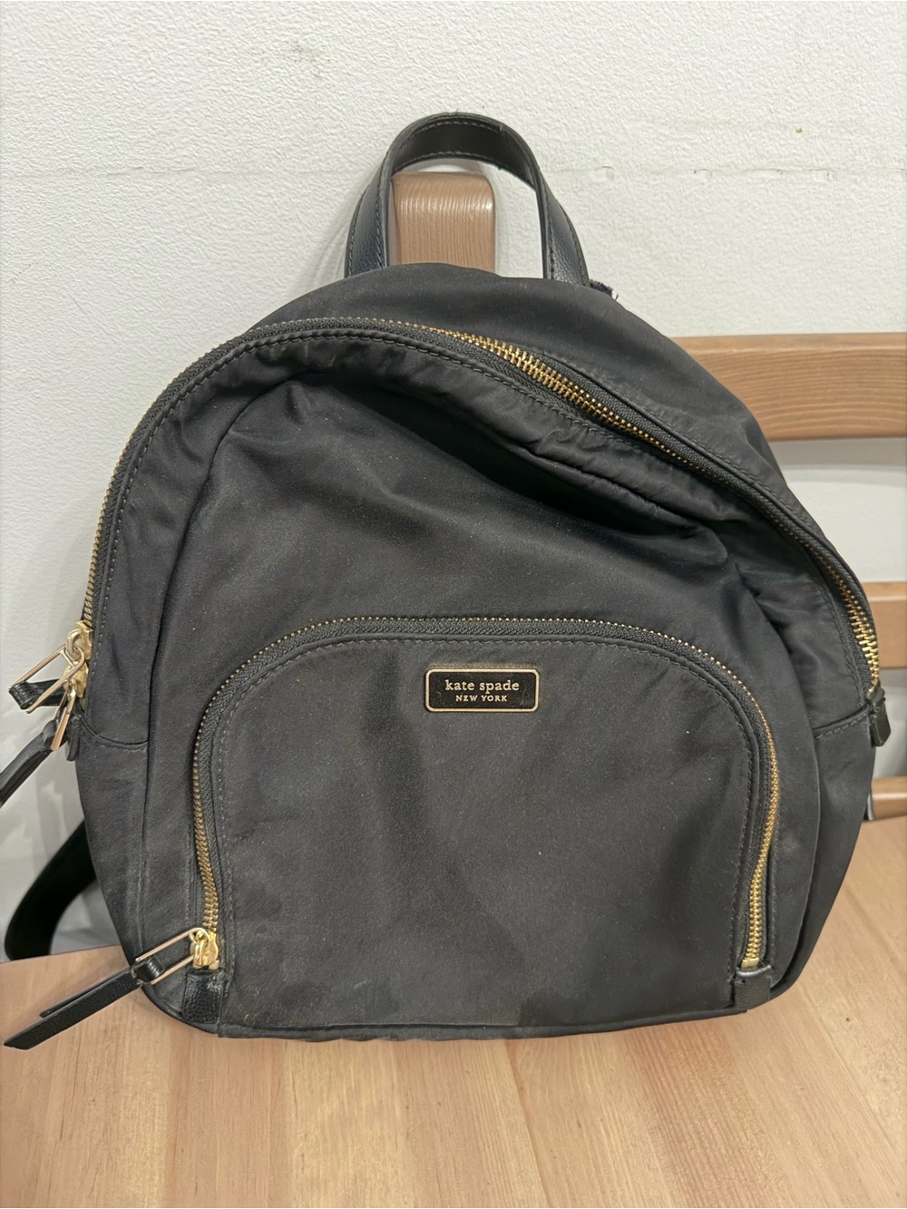 kate spade Black Nylon Mini Backpack with Gold Hardware